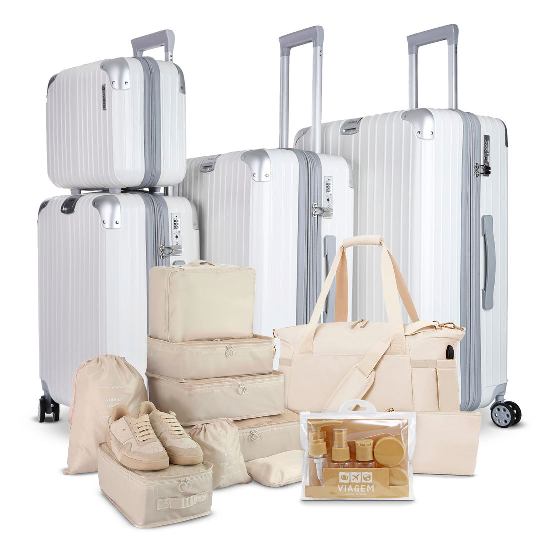 Kit Completo Brasil Branco, Kit Frasco 7 Pecas, Bolsa Journey e Kit Organizador Colorful Life Kit Completo Brasil Branco, Kit Frasco 7 Pecas, Bolsa Journey e Kit Organizador Colorful Life