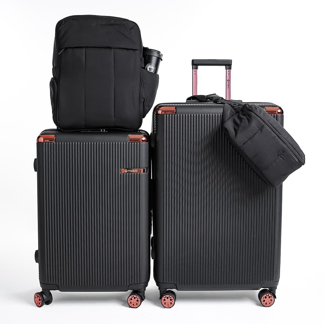 Kit de Mala de Viagem Media 23kg e Grande 32kg Croácia Preto e Mochila e Pochete Confort Bag