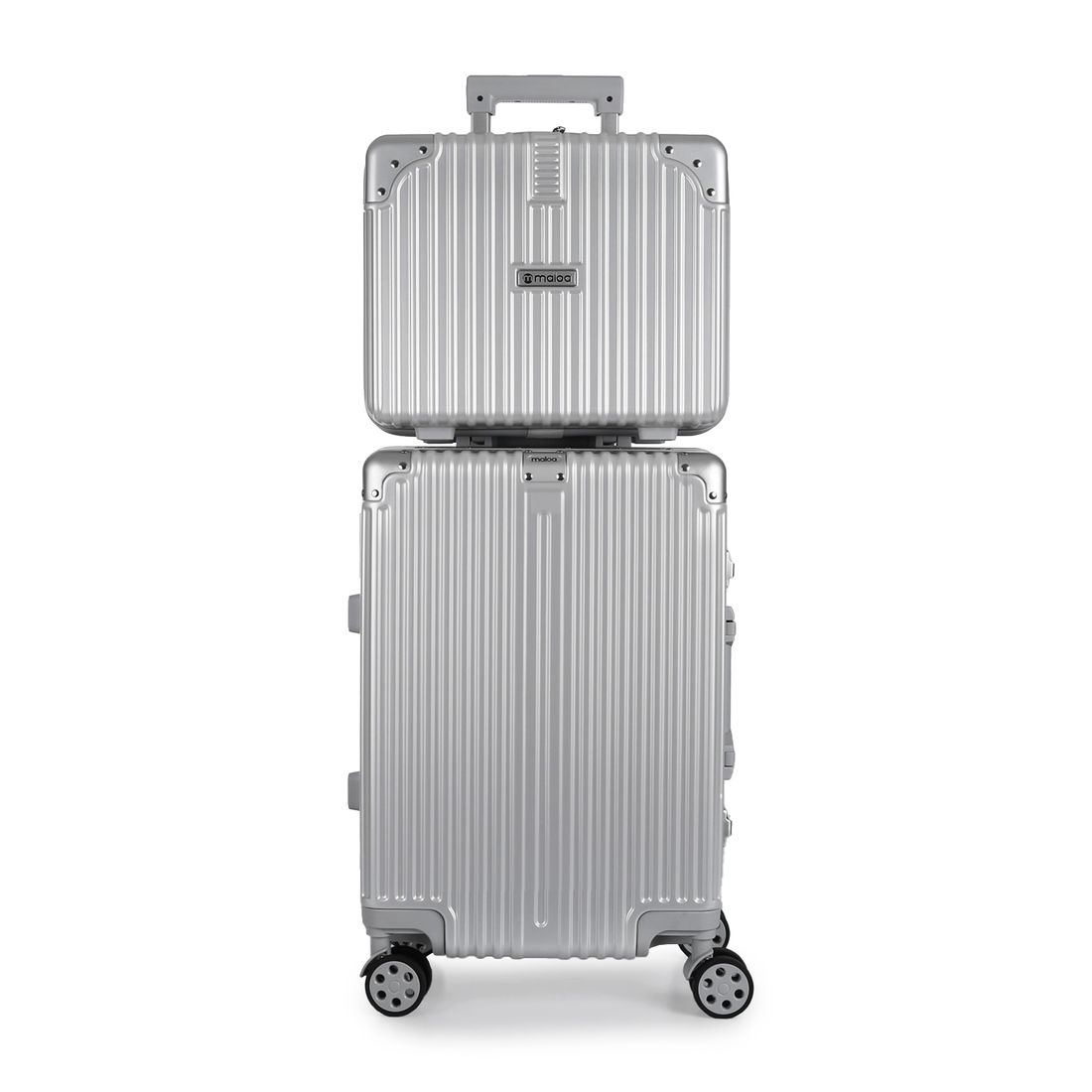 Conjunto Mala de Viagem Pequena de Bordo 10kg Policarbonato ABS Noruega Maloa Prata