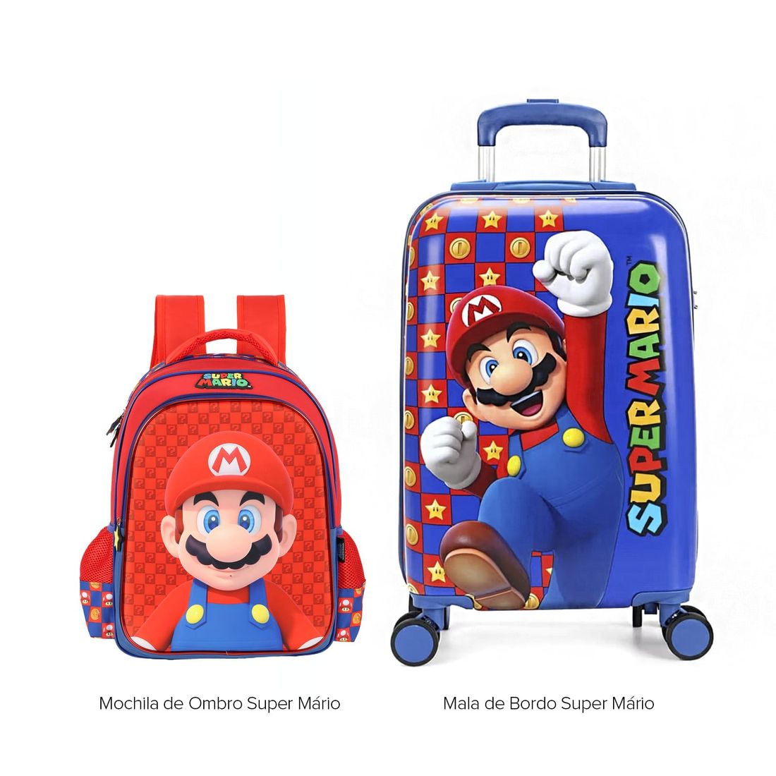 Conjunto de Mala de Bordo 10 kg e Mochila Infantil Super Mario Conjunto de Mala de Bordo 10 kg e Mochila Infantil Super Mario