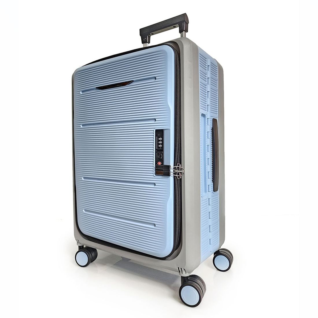 Mala de Viagem Pequena de Bordo 10Kg em Polipropileno 8 Rodas Dobravel Slim Cor:Azul com Cinza