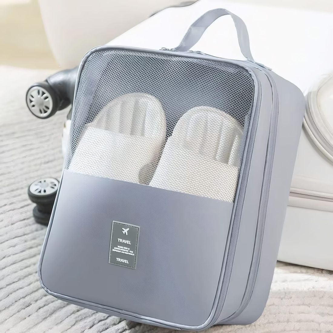 Kit Frasqueira Ibiza Branco, Kit Frasco 7 Peças e Organizador Porta Sapato Cinza