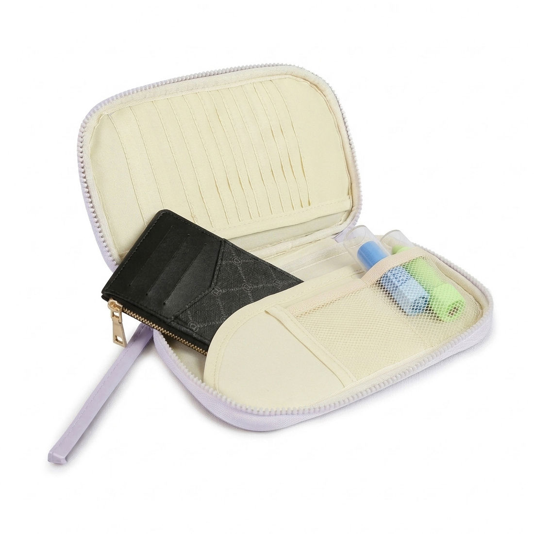 Kit Mala de Viagem Pequena 10kg Chicago Lilás e Kit Multifuncional Puffer com Porta Notebook, Porta Passaporte e Necessaire