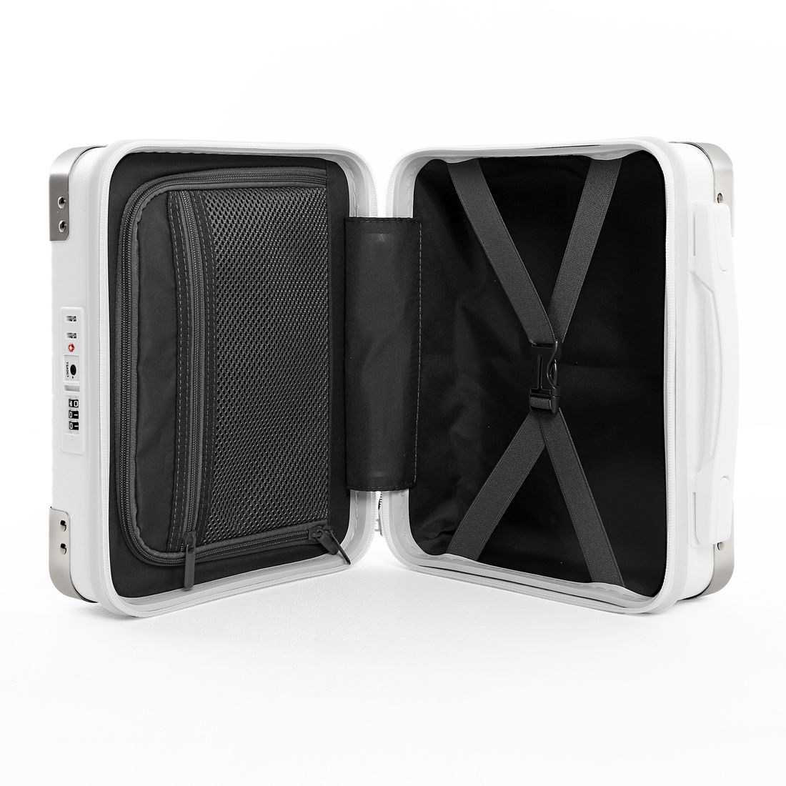 Kit de Mala Pequena de Bordo 10 kg Suécia Branco, Frasqueira Bali, Organizador Porta Sapato e Kit Frascos 7 Pcs Cinza