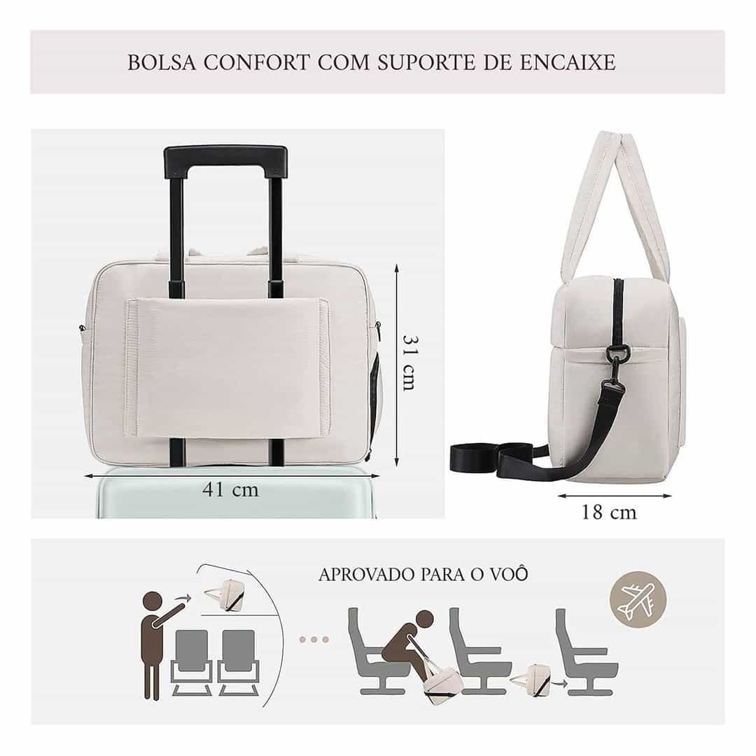 Kit Mala de Assento Grécia Media 23 kg Branca, Bolsa Confort e Tag Good Travel Branca