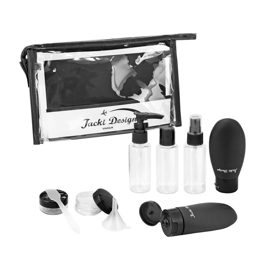 Kit de Mala Pequena de Bordo Islândia Preto e Branca, Kit Frasco 10 pcs Premium Preto e Vinho com Bolsa Porta Sapato Preto e Vinho