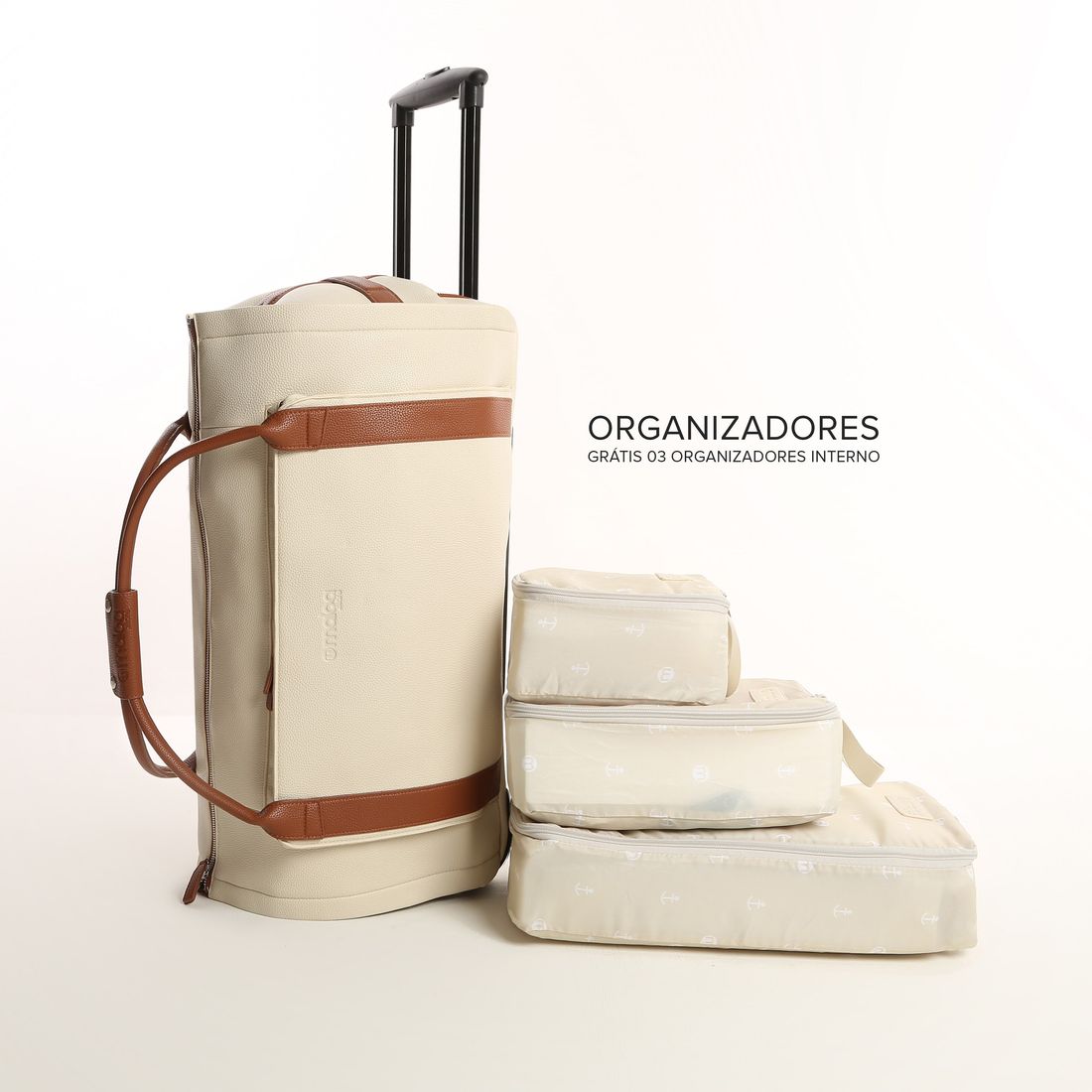 Conjunto  Bolsa de Viagem Executiva Multifuncional 9 em 1 Bege e Maletas Porta Vinho para Viagem Maloa Conjunto  Bolsa de Viagem Executiva Multifuncional 9 em 1 Bege e Maletas Porta Vinho para Viagem Maloa