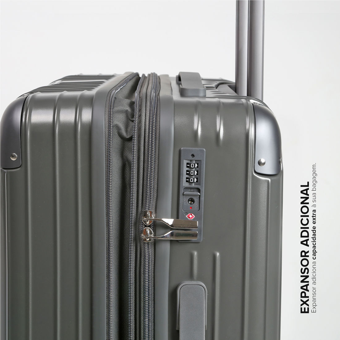 Mala de Viagem Pequena de Bordo 10kg ABS Policarbonato com Expansor Brasil Maloa Chumbo