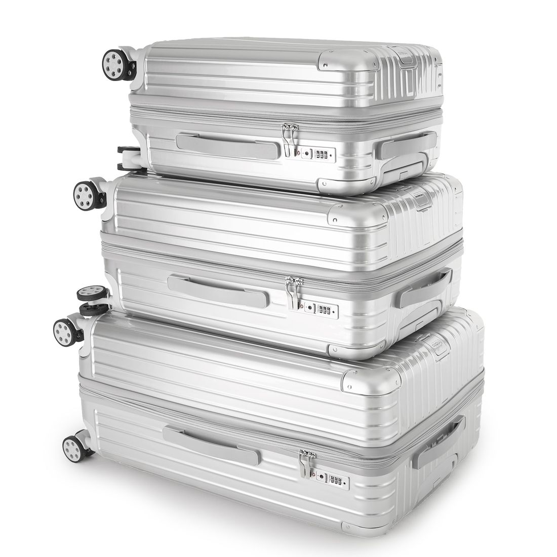 Kit de Viagem com 3 Peças ABS Policarbonato com Expansor Brasil Maloa Prata Kit de Viagem com 3 Peças ABS Policarbonato com Expansor Brasil Maloa Prata