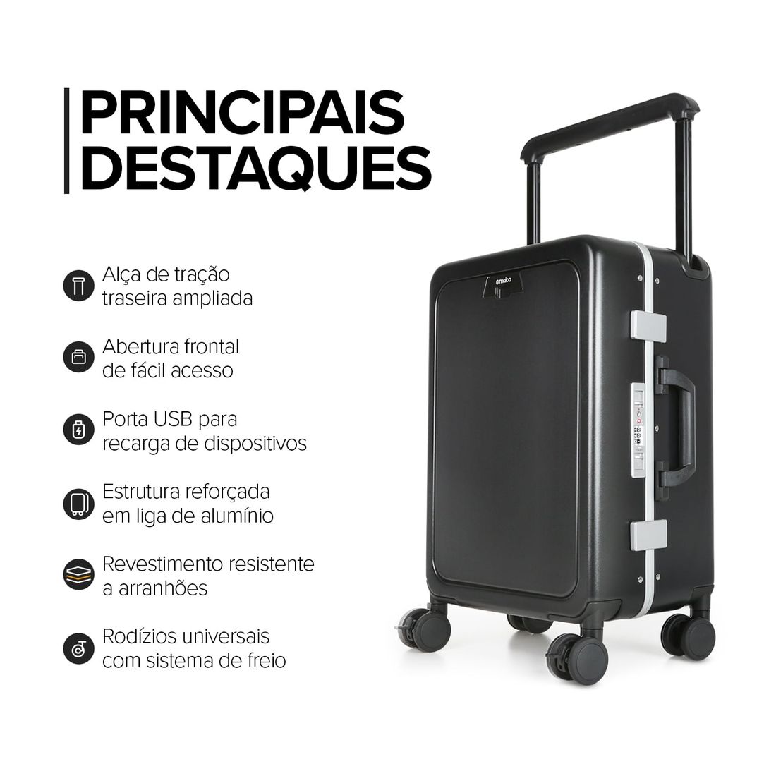 Mala de Viagem Pequena de Bordo 10 kg em Policarbonato Barcelona Maloa Preto Mala de Viagem Pequena de Bordo 10 kg em Policarbonato Barcelona Maloa Preto