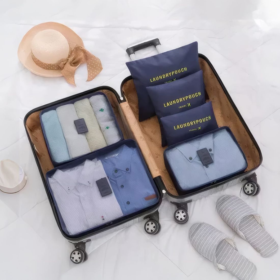 Kit de Mala Pequena de Bordo 10 kg Bélgica Azul, Kit Frascos 10 Pecas, Organizador Sapato, Organizador Laundry Pouch e Home Spray Aroma`loa Kit de Mala Pequena de Bordo 10 kg Bélgica Azul, Kit Frascos 10 Pecas, Organizador Sapato, Organizador Laundry Pouch e Home Spray Aroma`loa