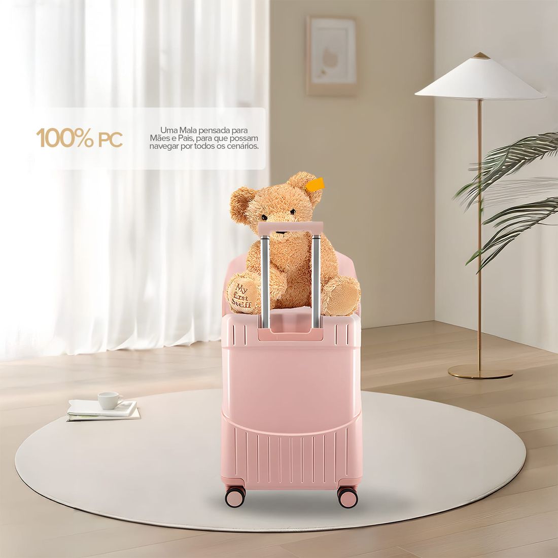 Mala de Viagem Pequena de Bordo 10 kg com Assento Infantil Policarbonato Grécia Maloa Rosa