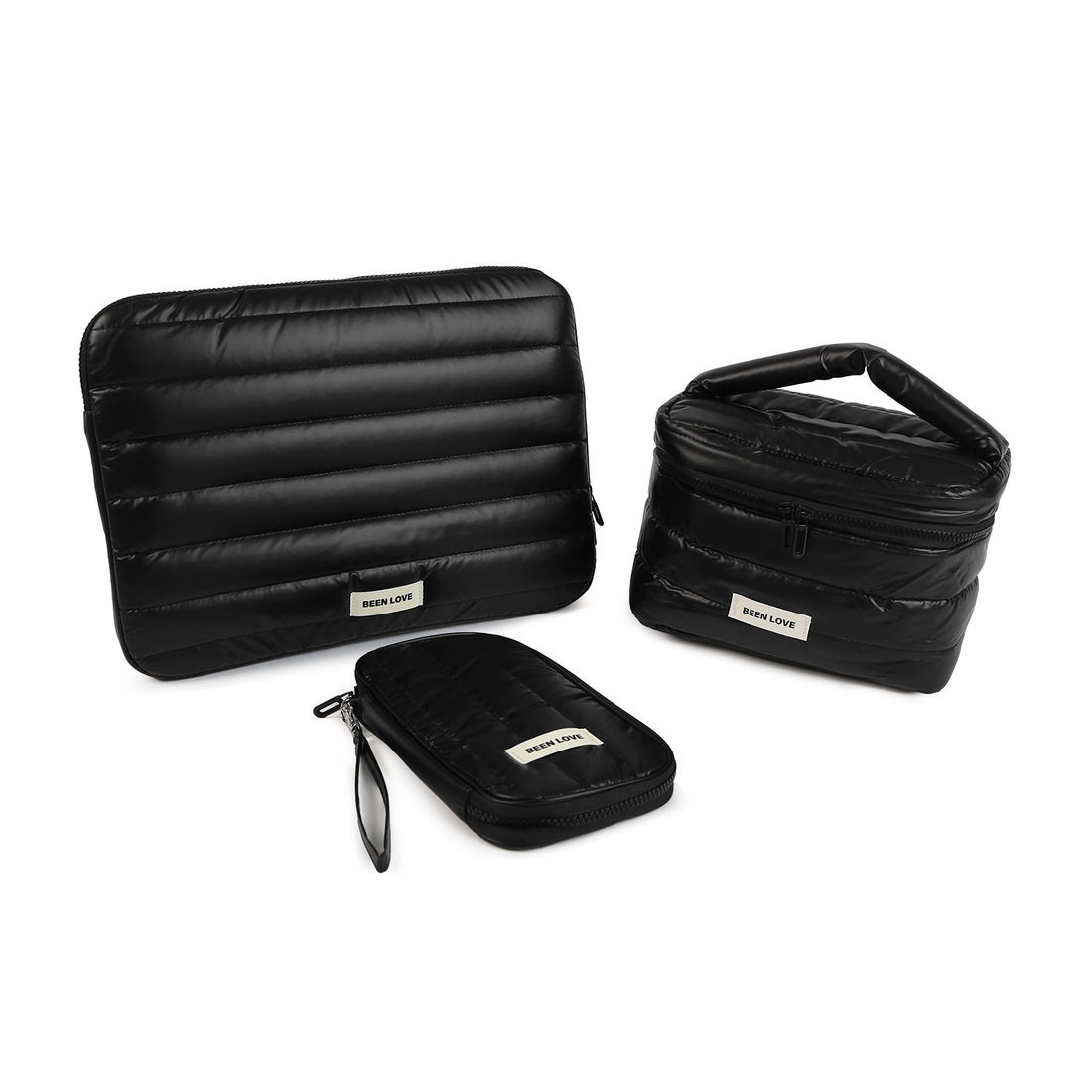 Kit de Acessórios Multifuncional com Necessaire, Porta Passaporte e Porta Notebook 14 Polegadas Puffer Maloa Preto