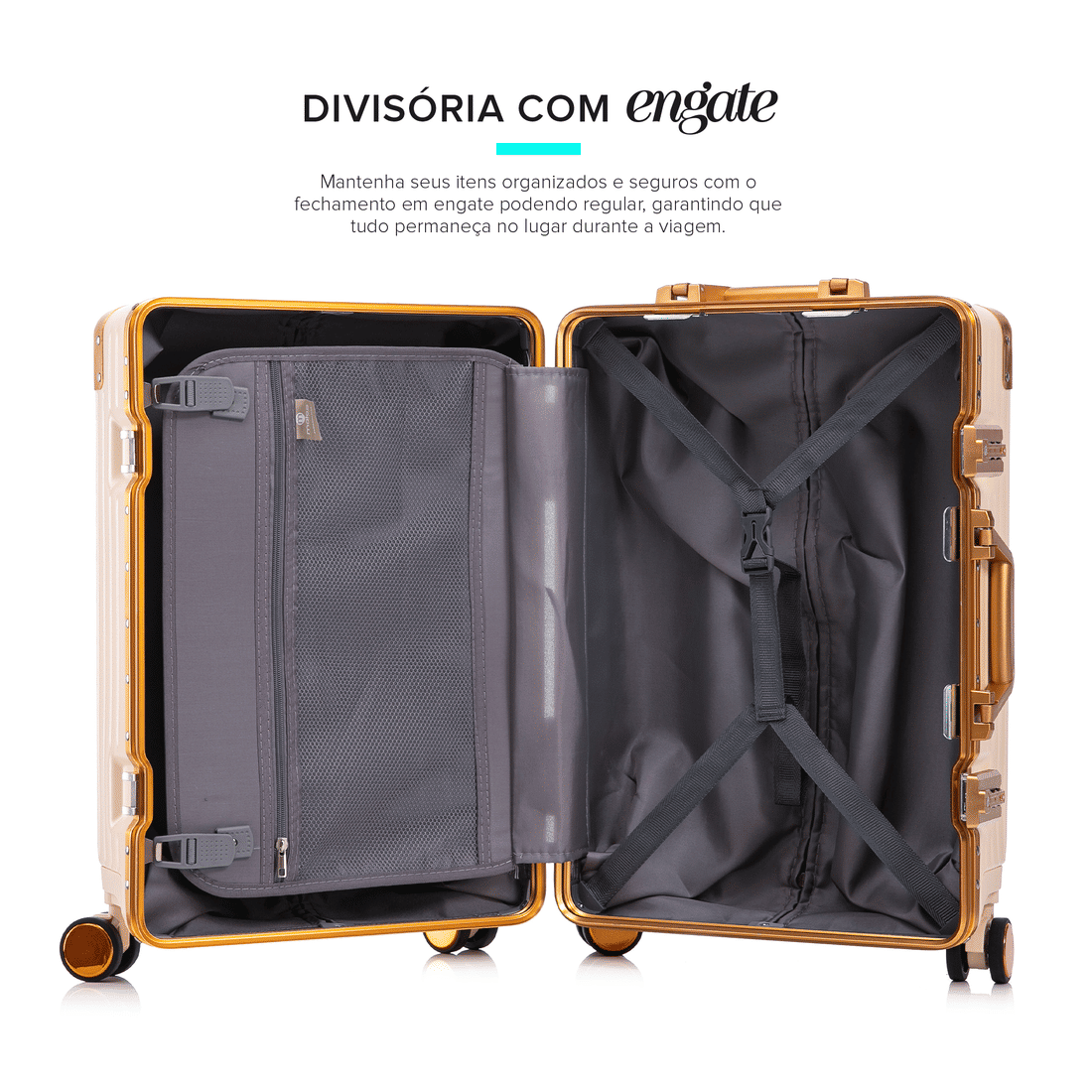 Compre Mala de Viagem Toronto Bege Grande 32kg em ABS Policarbonato e Ganhe Frasqueira