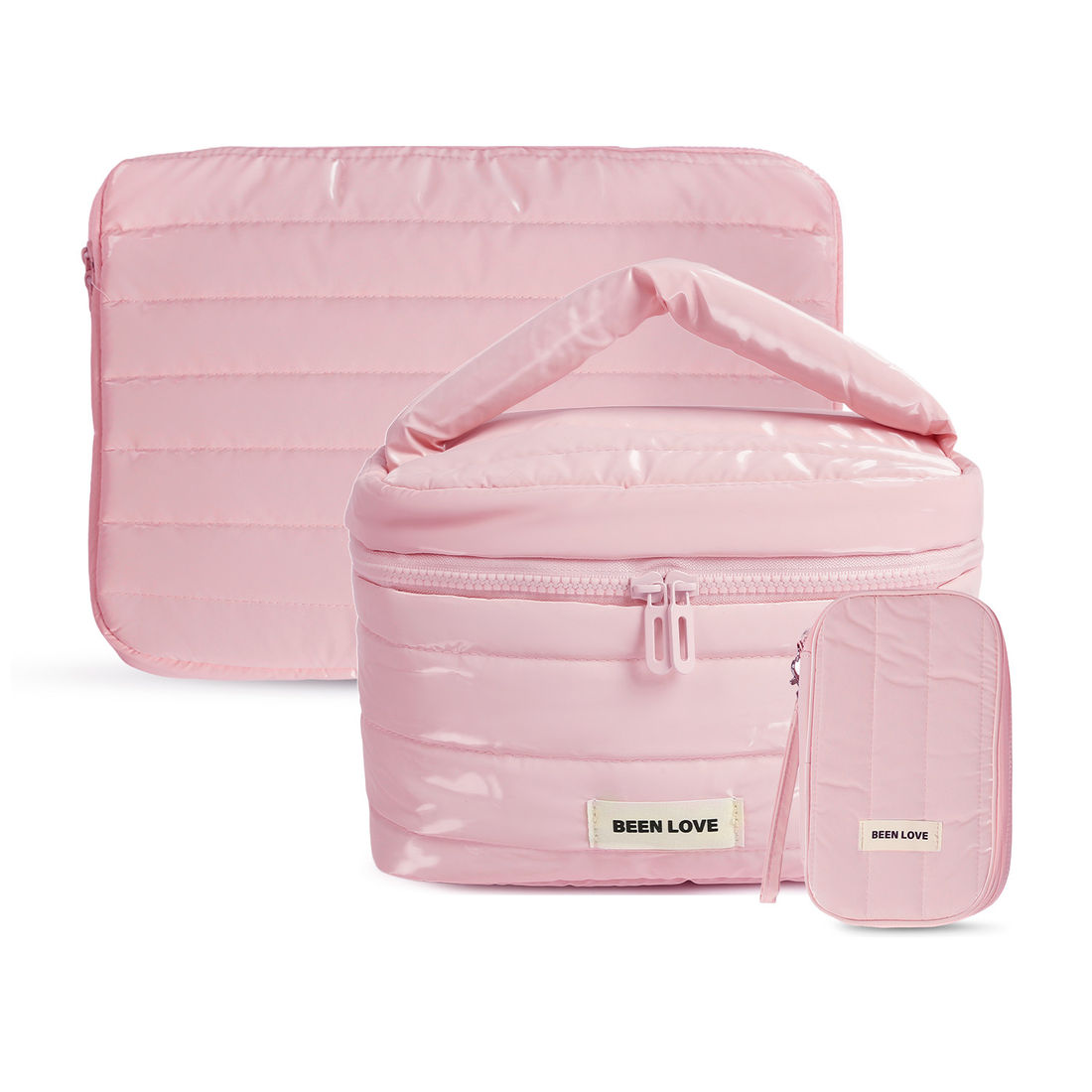 Kit de Acessórios Multifuncional com Necessaire, Porta Passaporte e Porta Notebook 14 Polegadas Puffer Maloa Rosa Kit de Acessórios Multifuncional com Necessaire, Porta Passaporte e Porta Notebook 14 Polegadas Puffer Maloa Rosa
