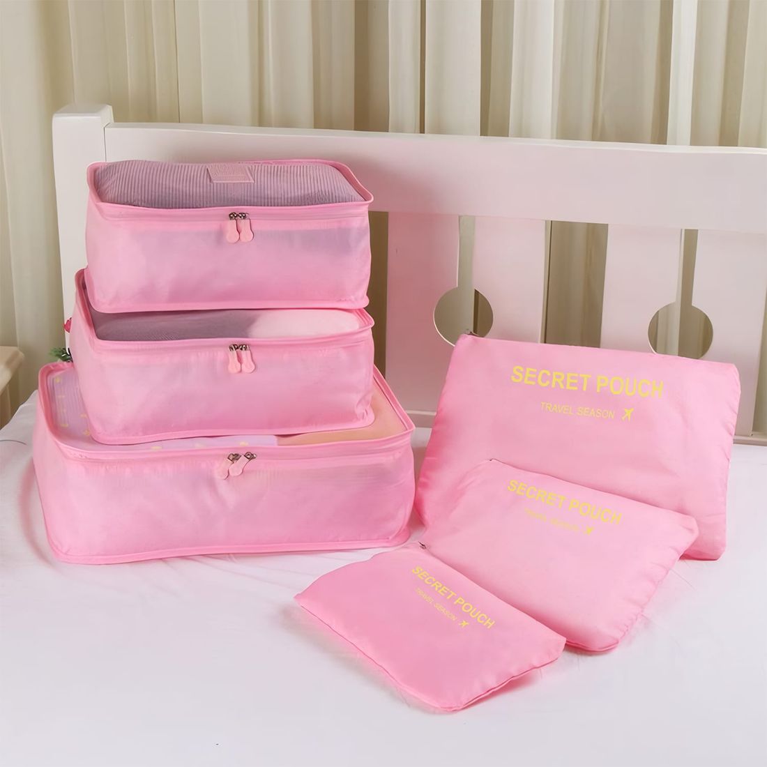 Kit Completo Brasil Branco, Kit Frasco 7 Pecas, Bolsa Journey e Kit Organizador Laundry Rosa