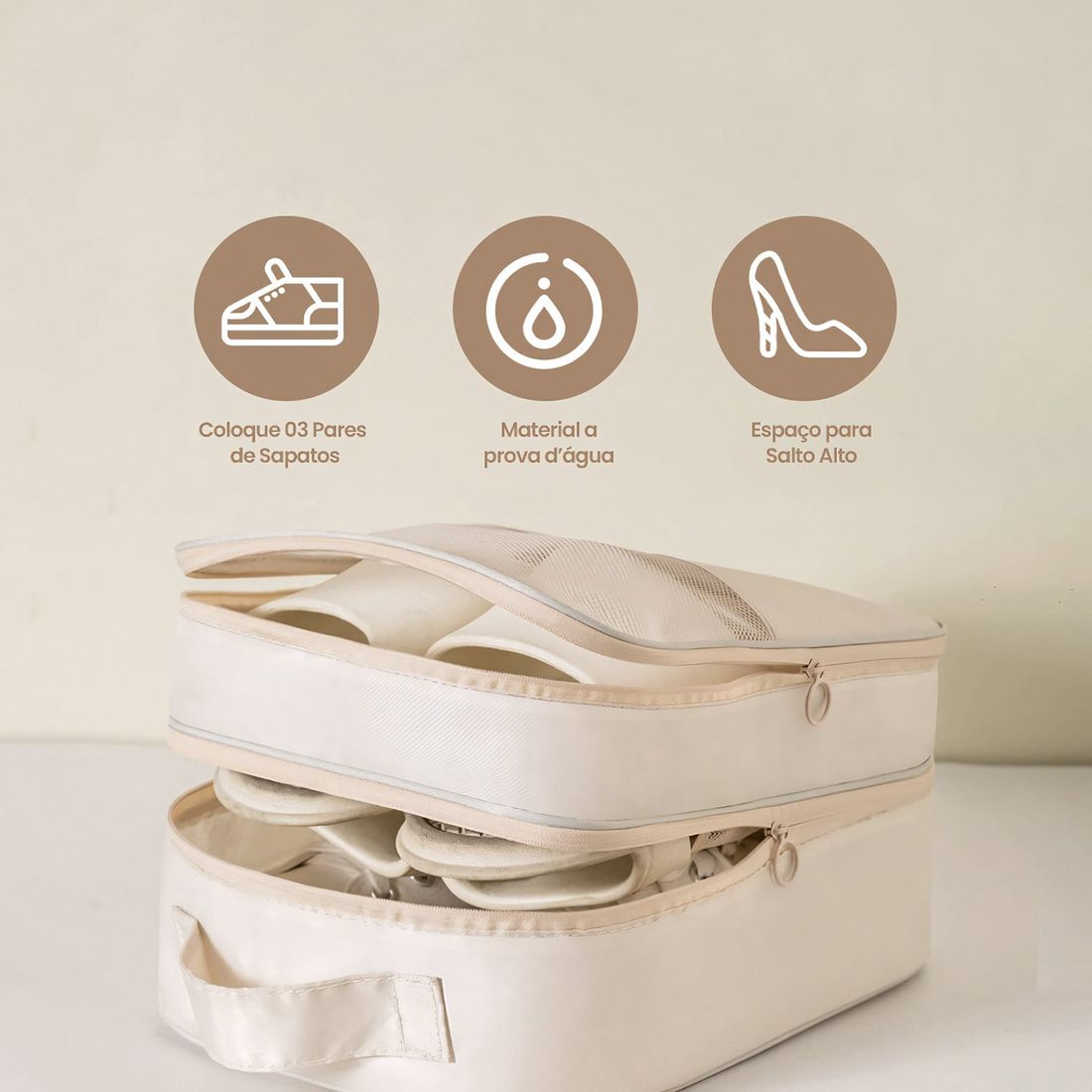 Kit de Malas de Viagem 10kg e 32 kg Amsterdam, Porta Sapato e Kit Organizador Bege