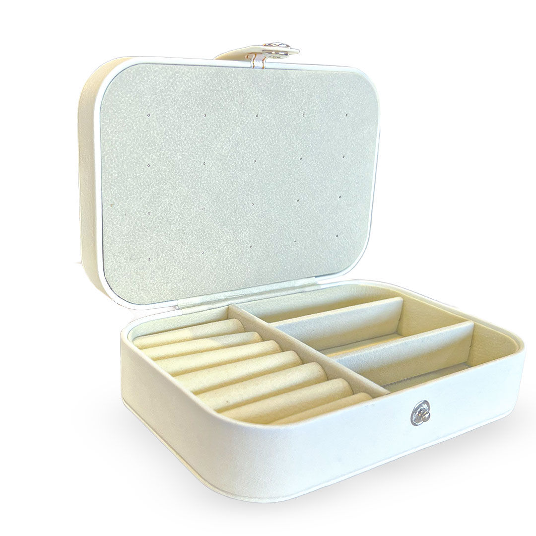 Nécessaire Mini Porta Joias Portátil Estojo com Zíper em Couro Sintético Branco Nécessaire Mini Porta Joias Portátil Estojo com Zíper em Couro Sintético Branco