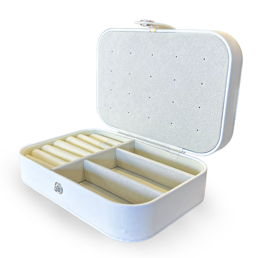 Nécessaire Mini Porta Joias Portátil Estojo com Zíper em Couro Sintético Branco Nécessaire Mini Porta Joias Portátil Estojo com Zíper em Couro Sintético Branco