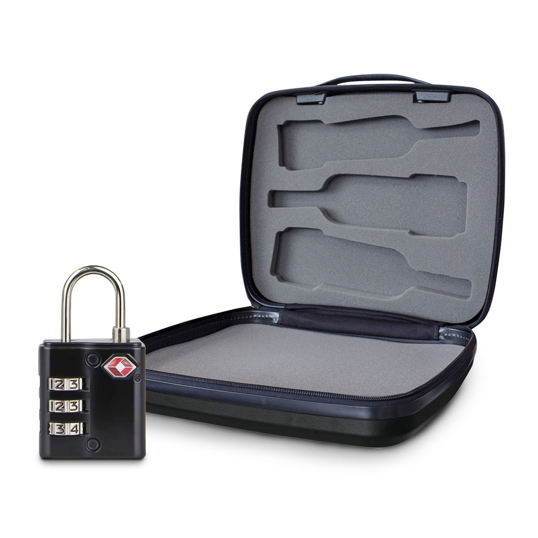 Kit Maleta Porta Vinho, Cadeado TSA Preto e Tag Good Travel Kit Maleta Porta Vinho, Cadeado TSA Preto e Tag Good Travel
