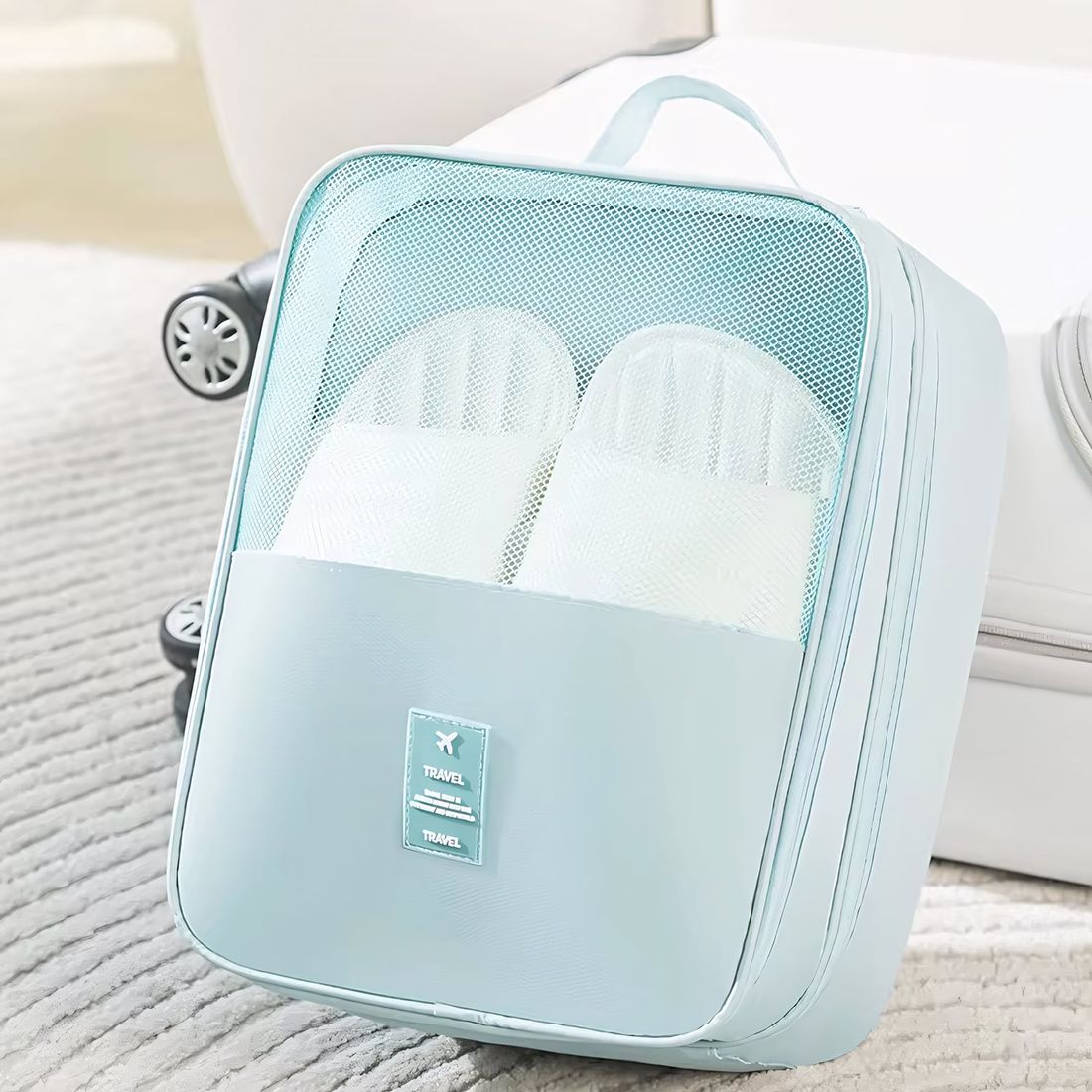 Kit Organizador Colorful Life, Organizador Porta Sapato Turquesa e Kit Frasco 9 Peças Celeste