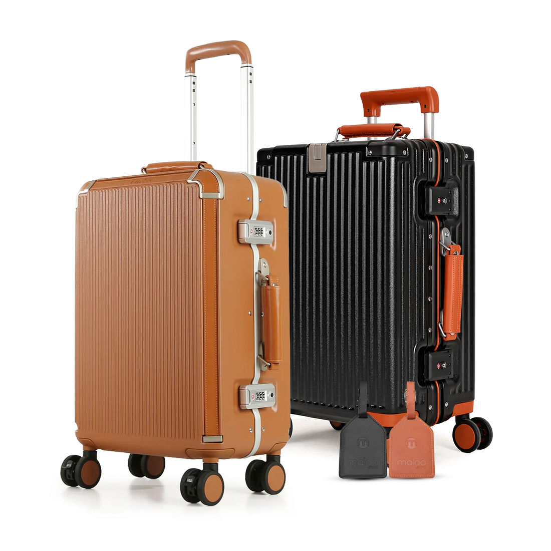 Kit  Malas de Bordo 10kg Vienna Marrom e Capri Preto em Policarbonato com Tags de Identificação Premium