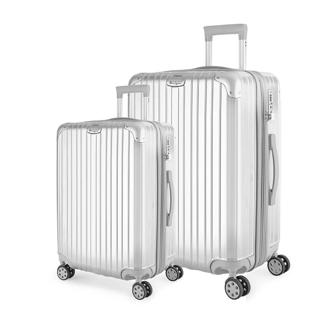 Kit Mala de Viagem Pequena de Bordo 10kg Brasil Prata e Mala Brasil Grande 32kg Prata Kit Mala de Viagem Pequena de Bordo 10kg Brasil Prata e Mala Brasil Grande 32kg Prata