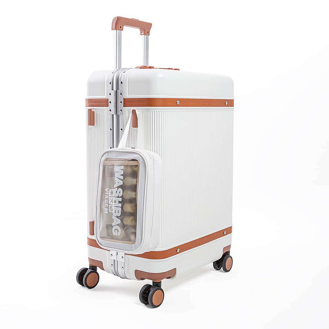 Kit de Mala de Viagem Pequena 10kg e Média 23kg Roma com Kit Necessaire Washbag e Tag Decorativa Branca