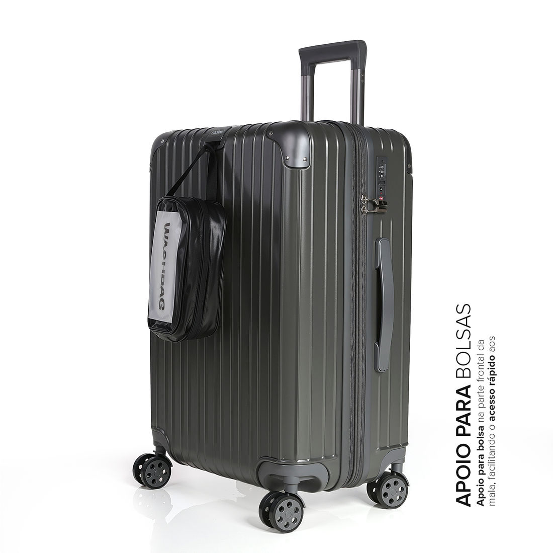 Mala de Viagem Pequena de Bordo 10kg ABS Policarbonato com Expansor Brasil Maloa Chumbo