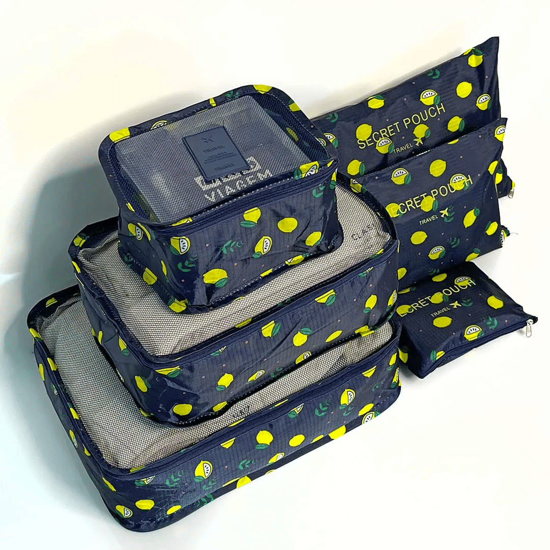 Kit Organizador De Mala 6 Peças Limão Preto Kit Organizador De Mala 6 Peças Limão Preto