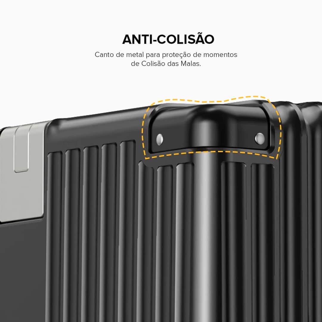 Kit de Mala Pequena 10 kg Holanda Preto e Branco com Organizador de Mala Laundry Pouch Preto e Rosa