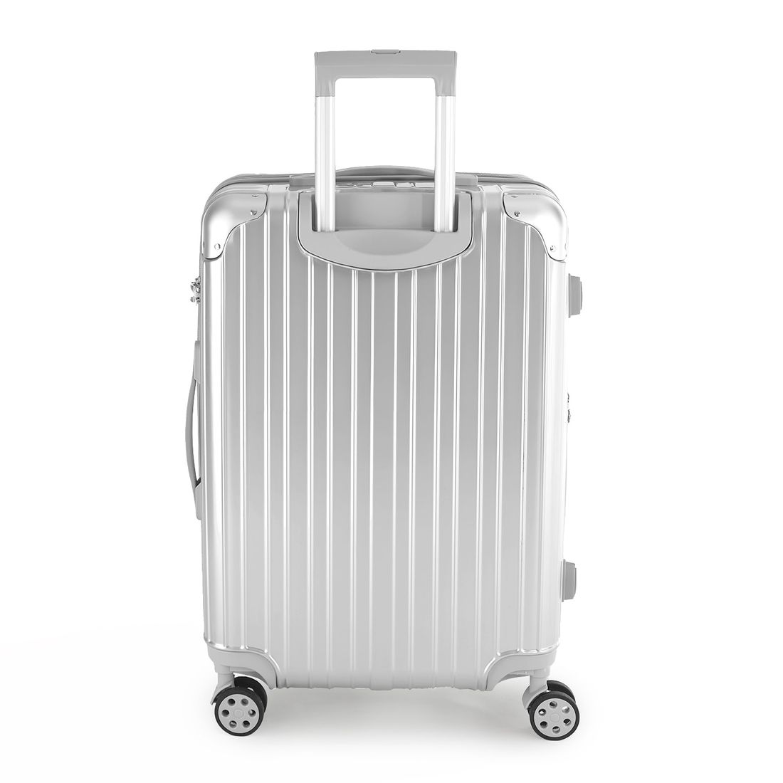 Kit Mala de Viagem Pequena de Bordo 10kg Brasil Prata e Mala Brasil Grande 32kg Prata Kit Mala de Viagem Pequena de Bordo 10kg Brasil Prata e Mala Brasil Grande 32kg Prata