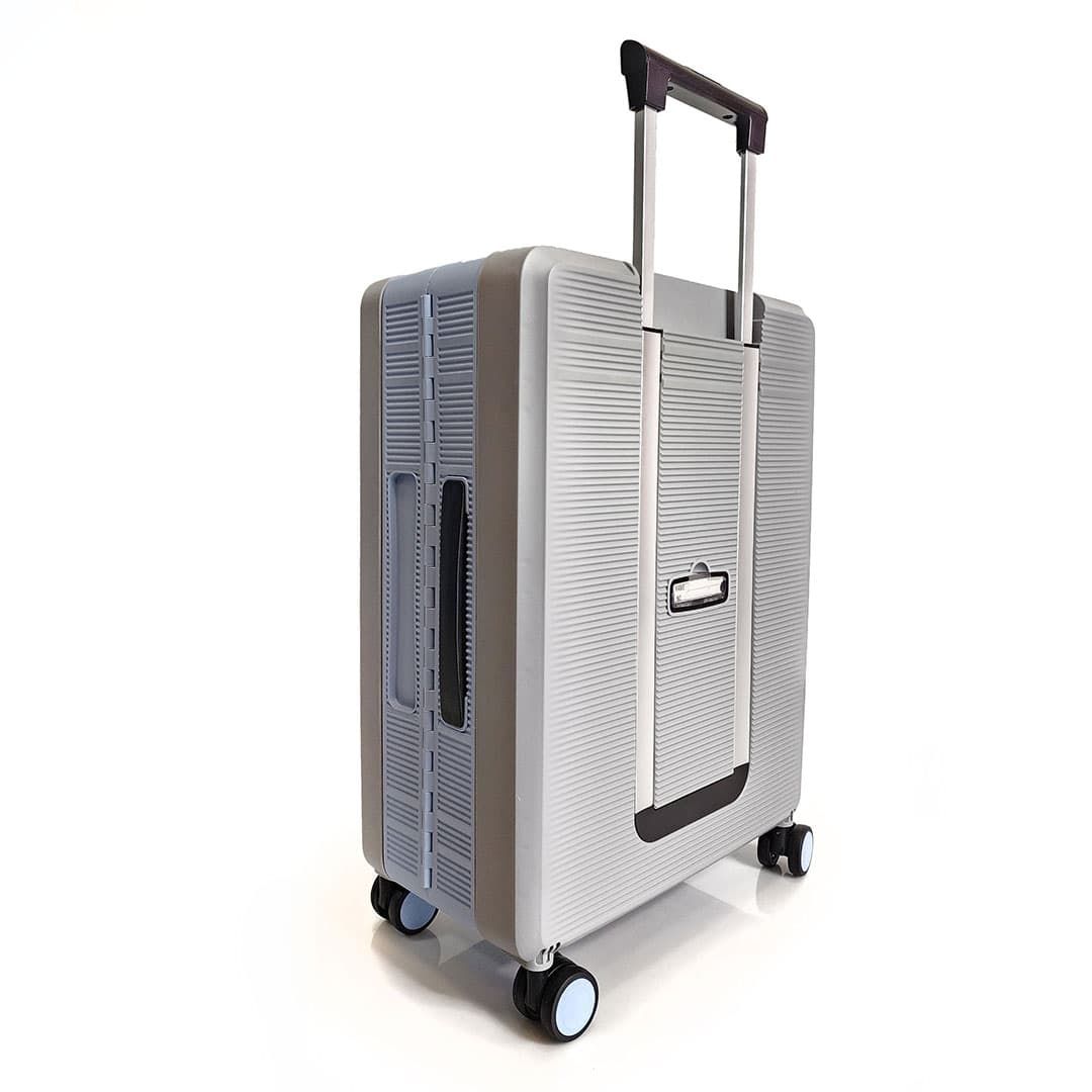 Mala de Viagem Pequena de Bordo 10Kg em Polipropileno 8 Rodas Dobravel Slim Cor:Azul com Cinza