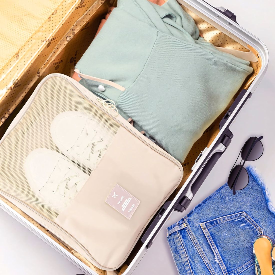 Kit Frasqueira Ibiza Azul, Kit Frasco 7 Peças e Organizador Porta Sapato Azul