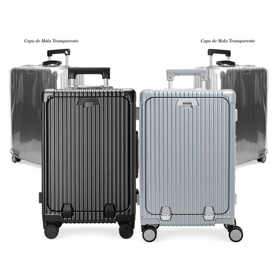 Kit de Mala Pequena de Bordo Suécia Preta e Prata e 2 Capas Transparentes P Cinza Kit de Mala Pequena de Bordo Suécia Preta e Prata e 2 Capas Transparentes P Cinza