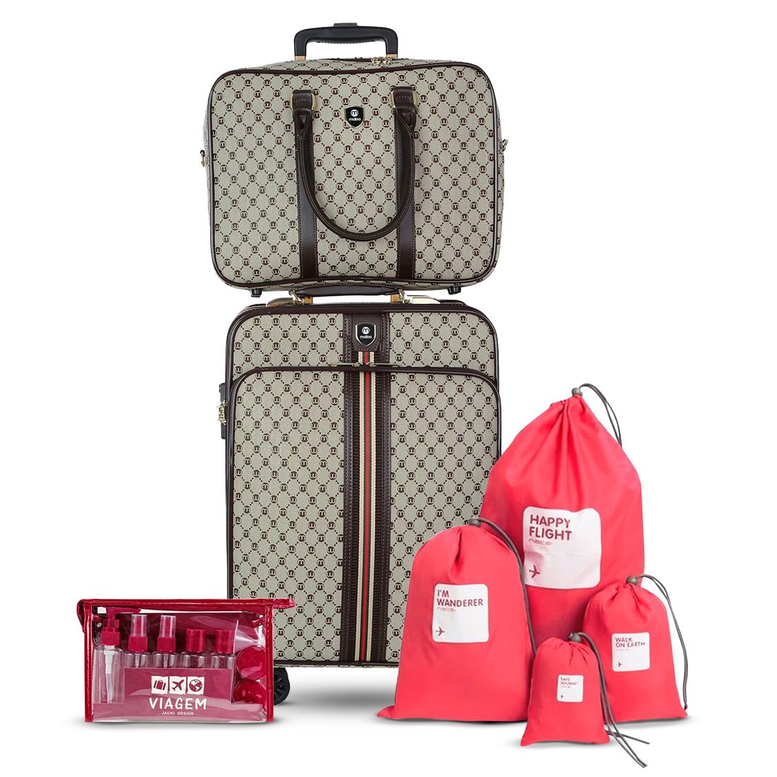 Kit de Mala Pequena de Bordo 10 kg Amsterdam, Bolsa de Mao, Saco Organizador Melancia e Kit Frasco 10 Peças Vinho