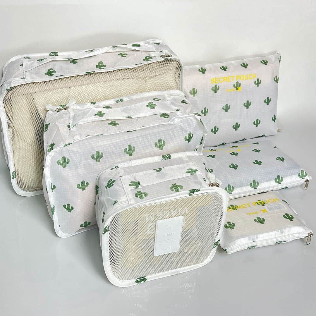 Kit Organizador De Mala 6 Peças Cactos Branco