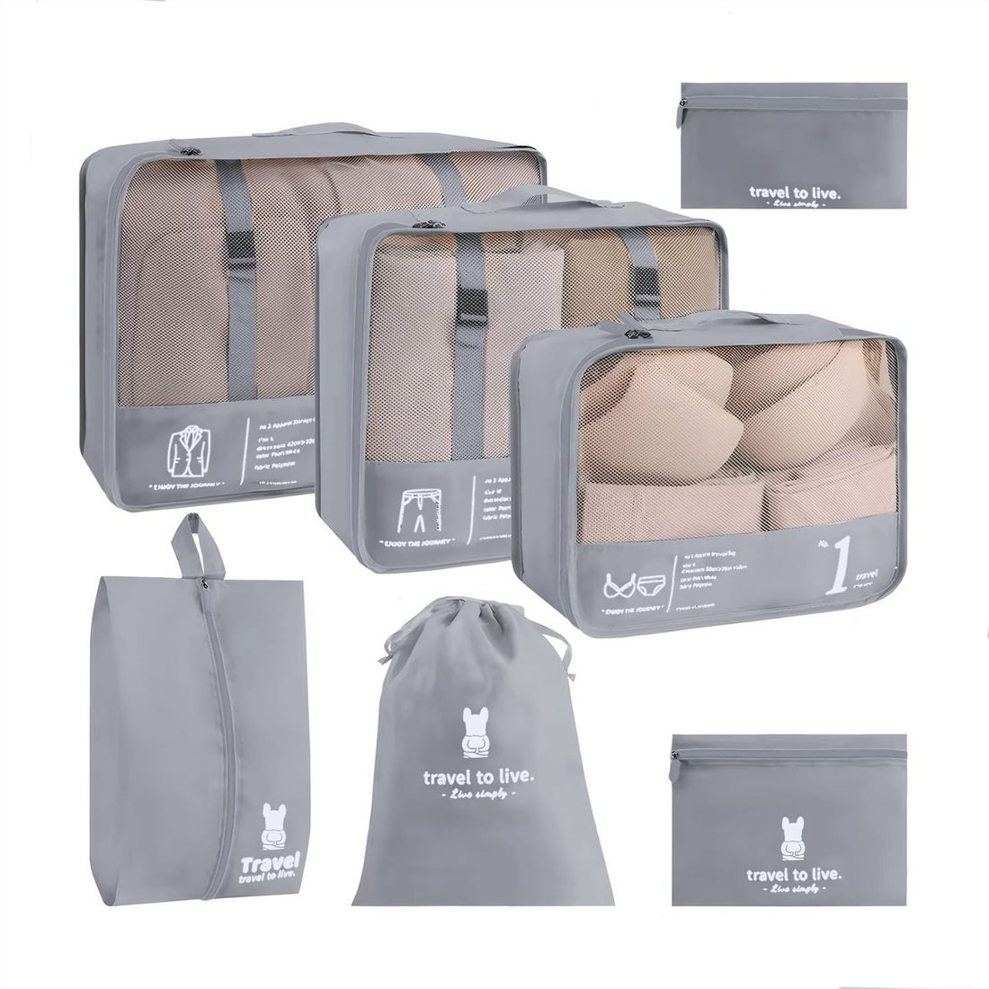 Kit Mala de Bordo 10kg e 23kg  Brasil Maloa Branco PC e ABS com 2 Kits Organizadores Travel To Live Cinza
