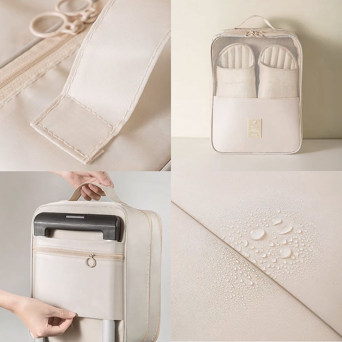 Kit de Malas de Viagem 10kg e 32 kg Amsterdam, Porta Sapato e Kit Organizador Bege