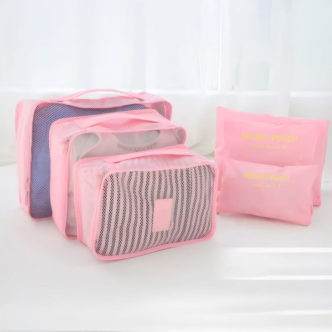 Kit Completo Brasil Branco, Kit Frasco 7 Pecas, Bolsa Journey e Kit Organizador Laundry Rosa