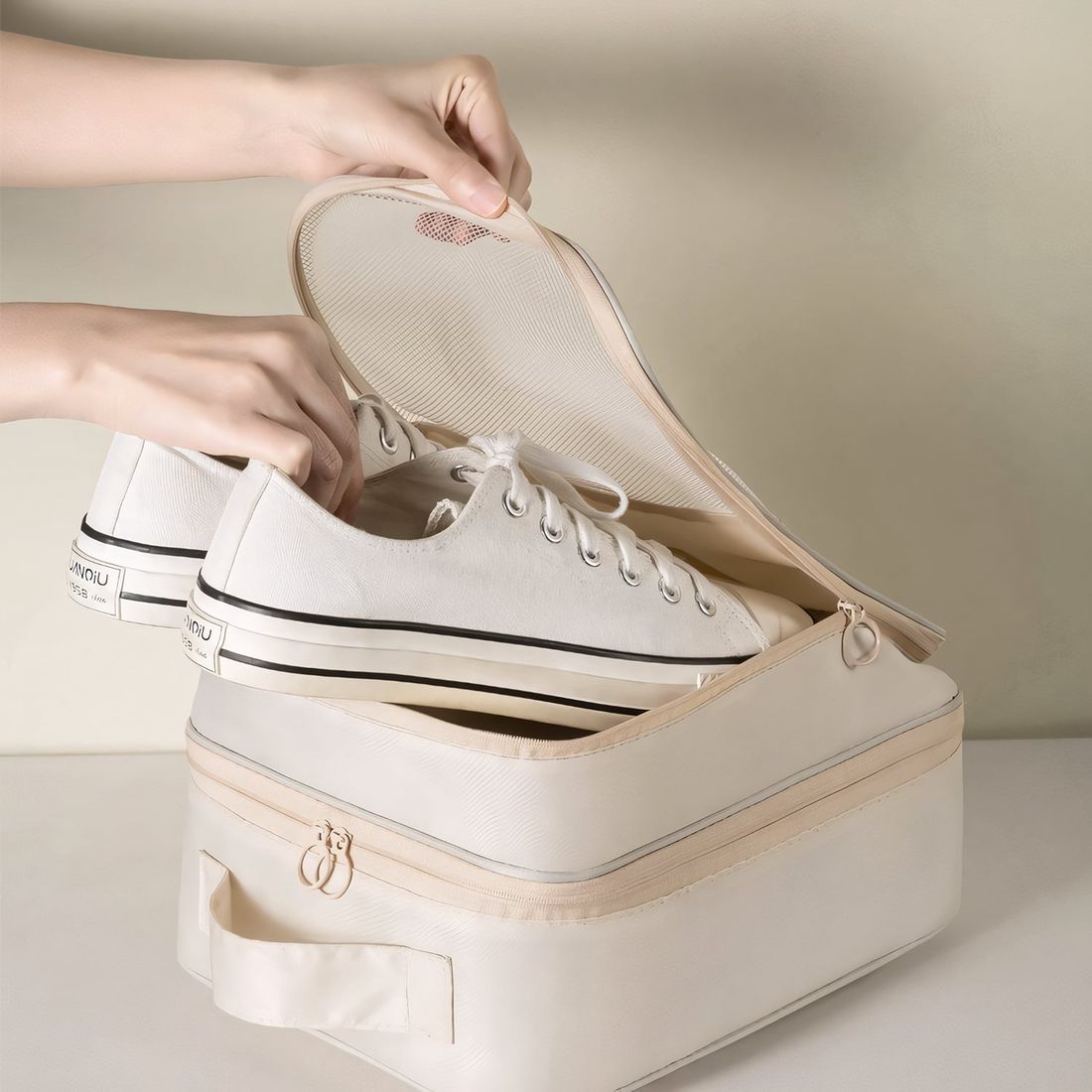 Kit de Malas de Viagem 10kg e 32 kg Amsterdam, Porta Sapato e Kit Organizador Bege