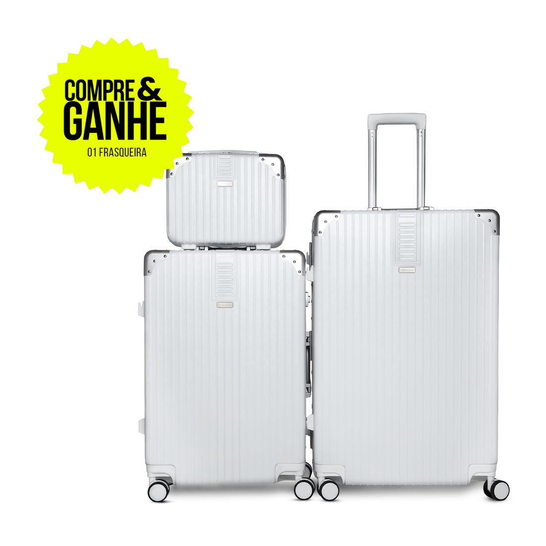 Kit de Malas de Viagem Media 23kg e Grande 32kg e Ganhe Frasqueira Toronto Branco