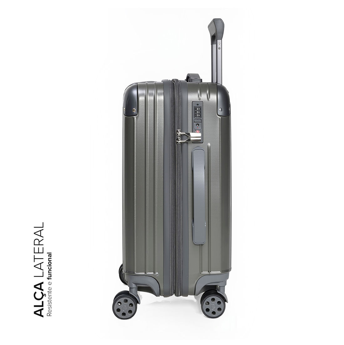 Mala de Viagem Média 23kg ABS Policarbonato com Expansor Brasil Maloa Chumbo