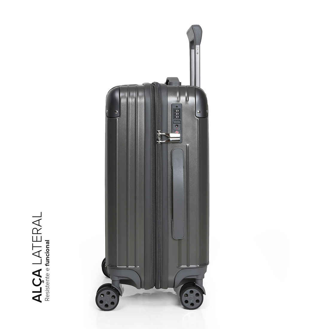 Mala de Viagem Pequena de Bordo 10kg ABS Policarbonato com Expansor Brasil Maloa Chumbo