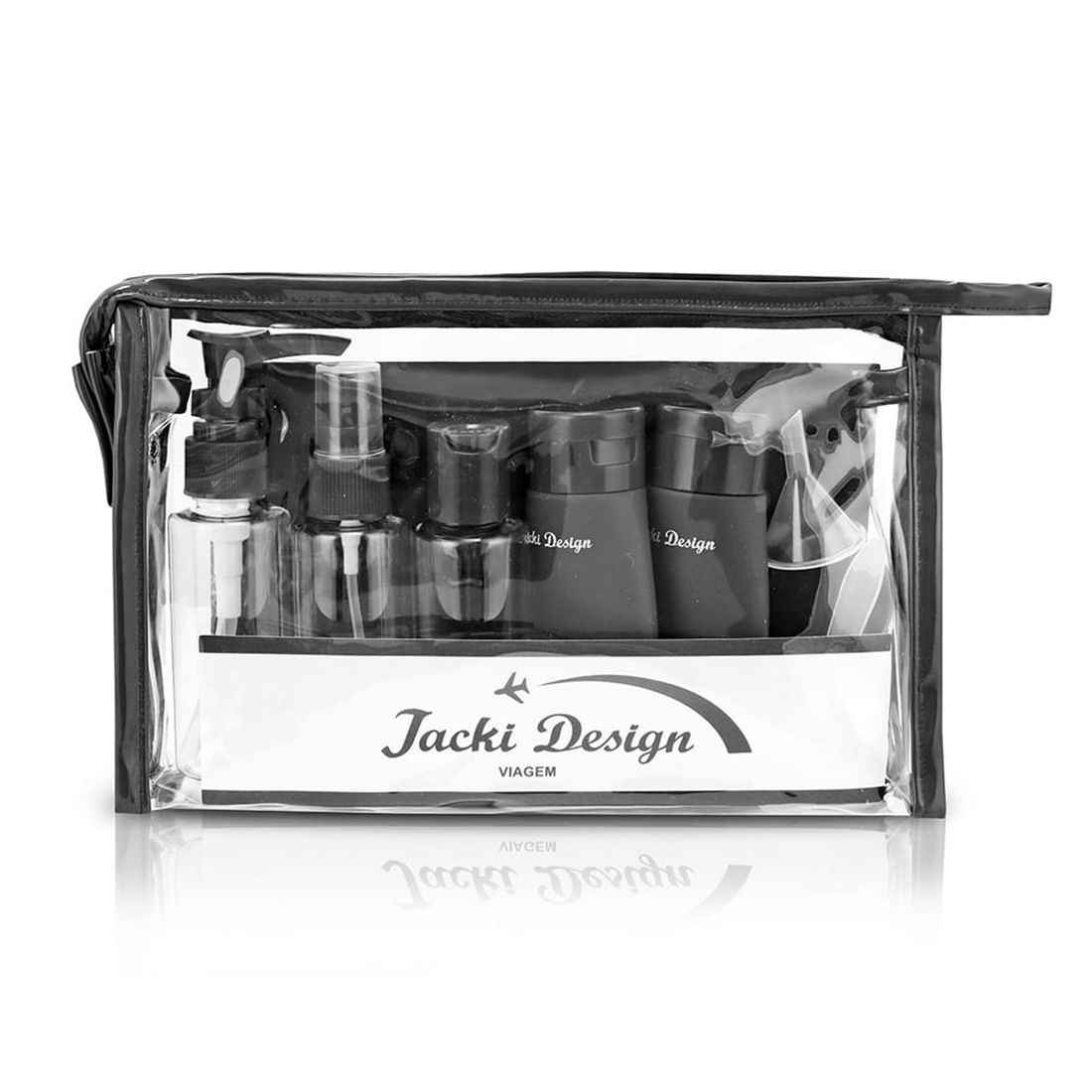 Kit de Mala Pequena de Bordo Islândia Preto e Branca, Kit Frasco 10 pcs Premium Preto e Vinho com Bolsa Porta Lingerie Preto e Vinho