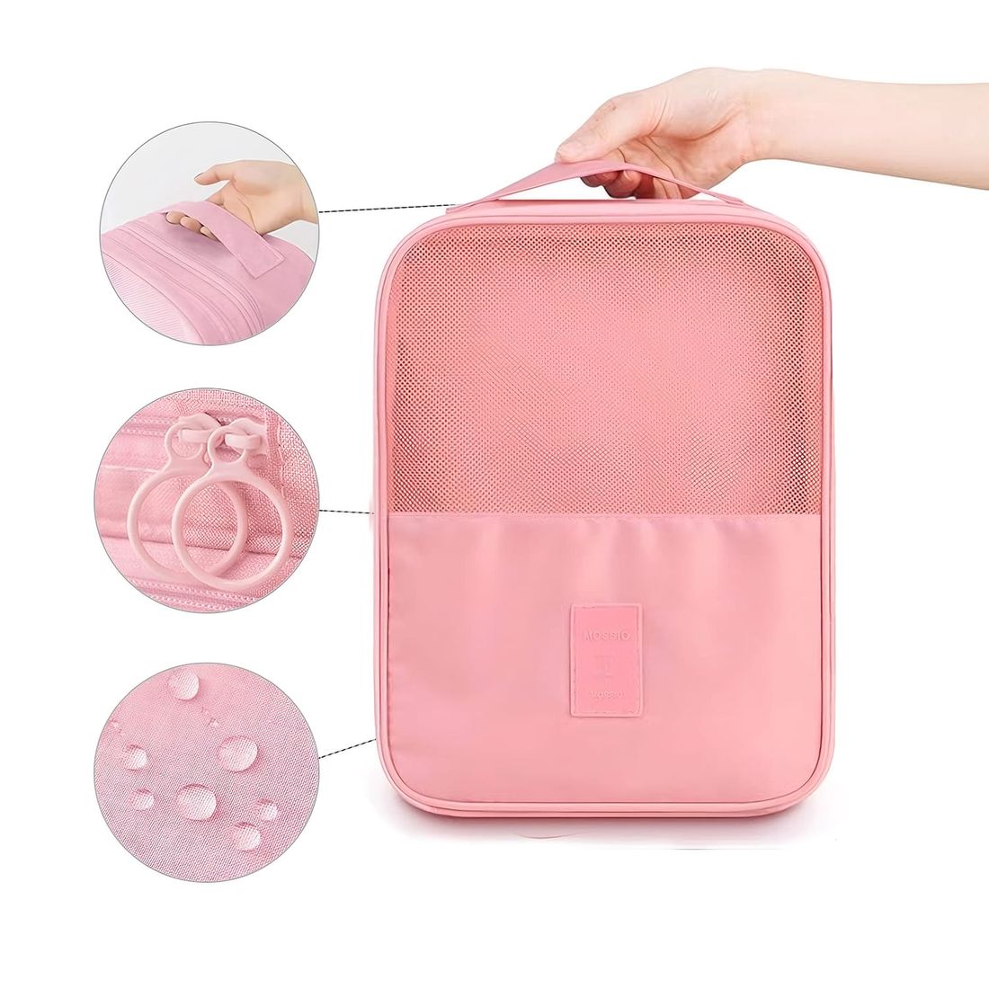Kit de Mala Pequena de Bordo 10 kg Croácia  Bege, Porta Sapato Rosa, Kit Frasco 7 Peças Rosa e Tag Good Travel Rosa