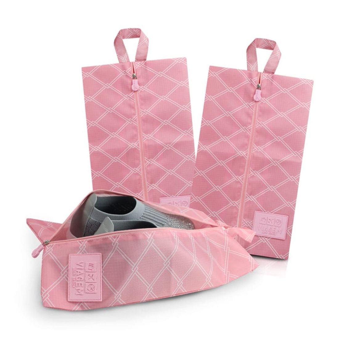 Bolsa Porta Sapato Listras Rosa