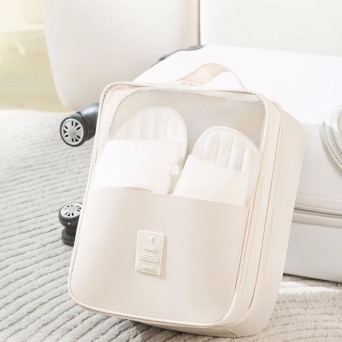 Kit de Malas de Viagem 10kg e 32 kg Amsterdam, Porta Sapato e Kit Organizador Bege