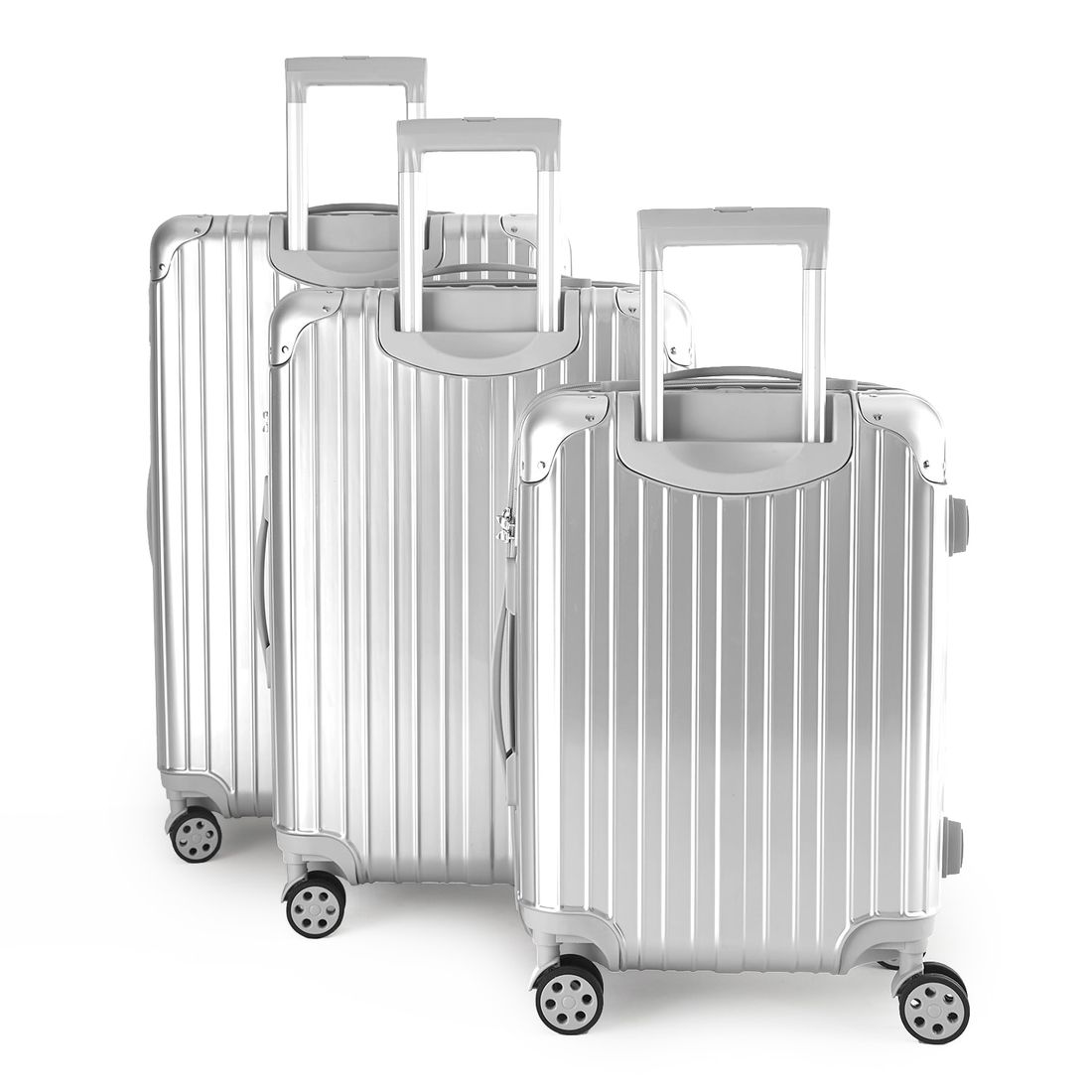 Kit de Viagem com 3 Peças ABS Policarbonato com Expansor Brasil Maloa Prata Kit de Viagem com 3 Peças ABS Policarbonato com Expansor Brasil Maloa Prata