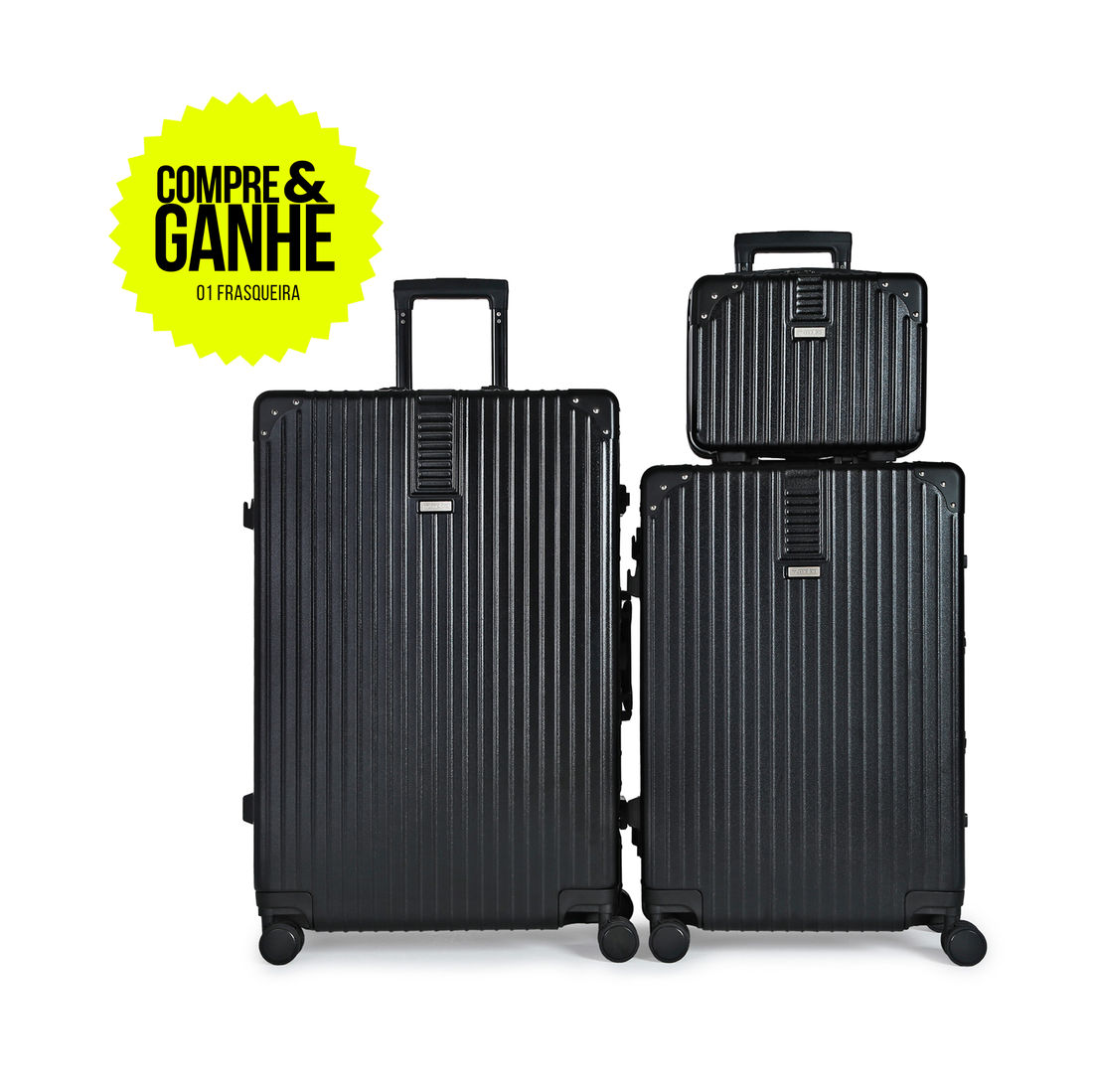 Kit de Malas de Viagem Media 23kg e Grande 32kg e Ganhe Frasqueira Toronto Preto